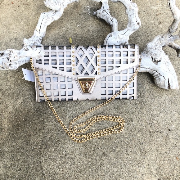 NWT Pewter Caged Clutch Crossbody Purse - Picture 3 of 8